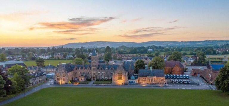 Aerial view of Taunton School at sunset